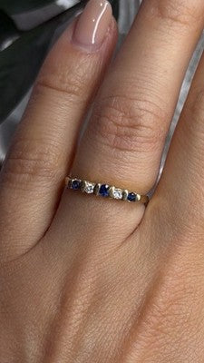 14K 585 Yellow Gold Sapphire 0.18 CTW & Diamond 0.10 CTW Ring Size 6