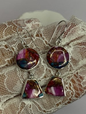 925 Sterling Silver Pink Oyster Turquoise Earrings Length 2 Inch