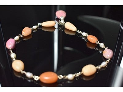 925 Sterling Silver Rose Quartz, Yellow Agate and Orange Carnelian Necklace