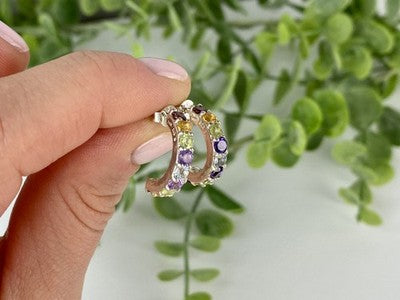 925 Sterling Silver Multi Gemstones Earrings