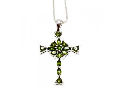925 Sterling Silver Emeralds Chain With Cross