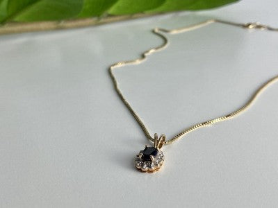 925 Sterling Silver Gold Plated Blue Sapphire Chain With Pendant Italy