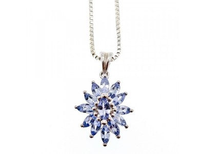 925 Sterling Silver Tanzanites "Flower" Chain With Pendant