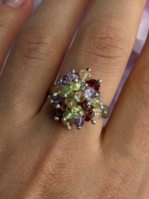 925 Sterling Silver Garnet Amethyst Citrine Peridot Ring Size 9