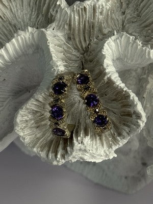 925 Sterling Silver Amethyst & Marcasite Earrings Length 0.80 Inch