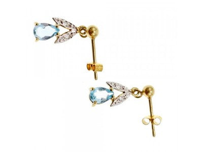 18K Yellow Gold Blue Topaz & Diamonds Earrings