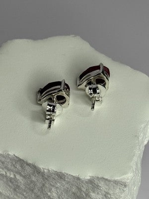 925 Sterling Silver Ruby Earrings Length 0.37 Inch