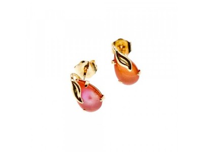 14K Yellow Gold Pink Quartz Earrings