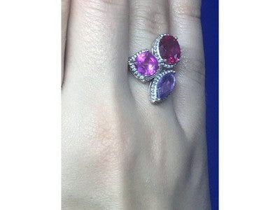 925 Sterling Silver Amethyst & Spinel Ring Size 8