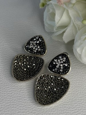 Aesthetic 925 Sterling Silver Marcasite & CZ Earrings Length 1.45 Inch