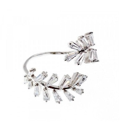 925 Sterling Silver CZ "Foliage" Ring Size 6.5 (Adjustable)