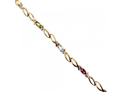 925 Sterling Silver Gold Plated Multi Gemstones Bracelet Size 7.5 IN