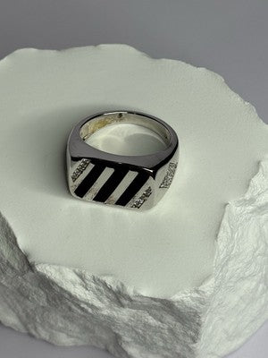 925 Sterling Silver Black Enamel & CZ Men'S Ring Size 11