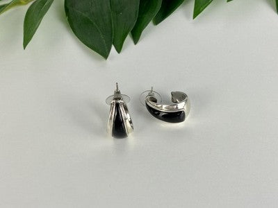 925 Sterling Silver Black Nephrite Stud Earrings