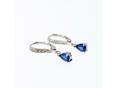 925 Sterling Silver Sapphire & CZ Earrings