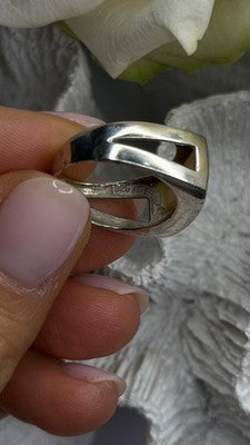 Vintage Modernist 925 Sterling Silver Ring Abalone Stone Mosaic Size 6.5