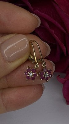 Flower 925 Sterling Silver Gold Plated Pink & White Topaz Earrings