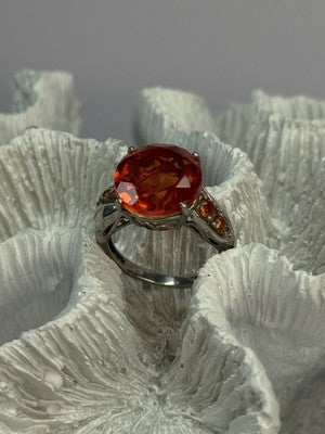 925 Sterling Silver Orange Spinel Ring Size 6