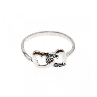 925 Sterling Silver Aquamarine "Hearts" Ring Size 7