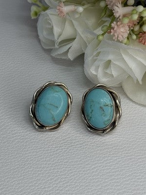Vintage Elegant 925 Sterling Silver Turquoise Earrings Length 0.93 Inch