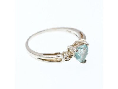925 Sterling Silver Blue & White Topaz "Heart" Ring Size 9