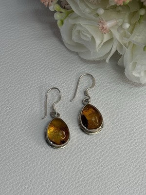 925 Sterling Silver Amber Earrings Length 1.30 Inch