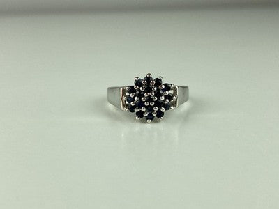 925 Sterling Silver Sapphires "Flower" Ring Size 8