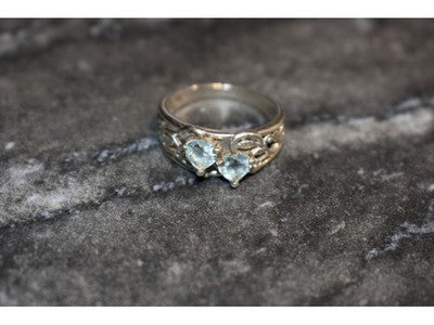 925 Sterling Silver Blue Spinel "Hearts" Ring Size 6.5