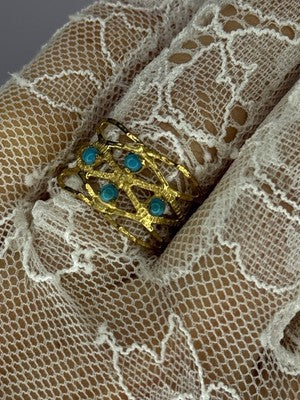 925 Sterling Silver Gold Plated Turquoise Ring Size 8.5