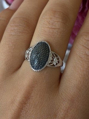Vintage 925 Sterling Silver Black Diamond Ring Size 8