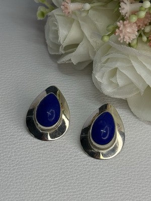 925 Sterling Silver Sodalite Earrings Length 0.95 Inch