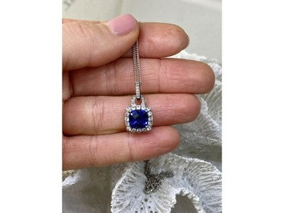 925 Sterling Silver Blue & White Sapphires Chain With Pendant