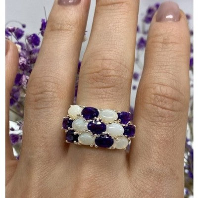 925 Sterling Silver 0Pal & Tourmaline Ring Size 8