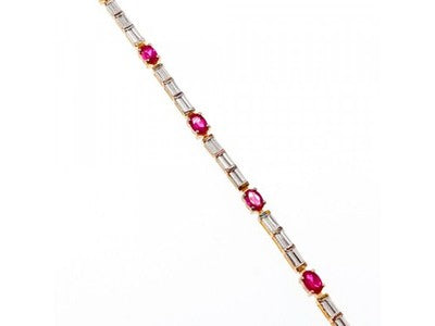 925 Sterling Silver Gold Plated Spinel & CZ Bracelet Size 7.5 IN