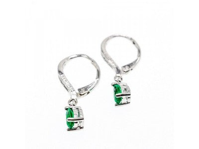 925 Sterling Silver Emerald & CZ Earrings