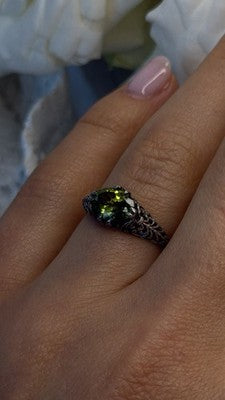 Vintage Filigree 925 Sterling Silver Green Tourmaline Ring Size 7