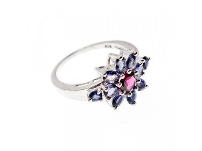 925 Sterling Silver Spinel & Tanzanite "Flower" Ring Size 9