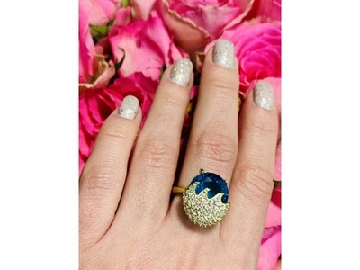 925 Sterling Silver Alpanite & CZ Ring Size 6.5