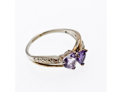 925 Sterling Silver Iolite & Tanzanite "Hearts" Ring Size 11.75