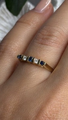14K 585 Yellow Gold Sapphire 0.18 CTW & Diamond 0.10 CTW Ring Size 6