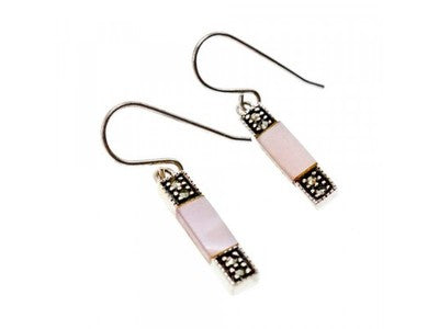 925 Sterling Silver Pink Mother of Pearl & Marcasites Earrings