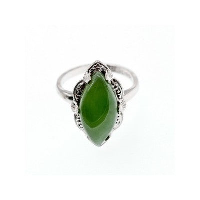 925 Sterling Silver Green Nephrite (Jade) Ring Size  7
