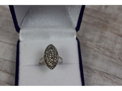 925 Sterling Silver Marcasites Ring Size 6.5