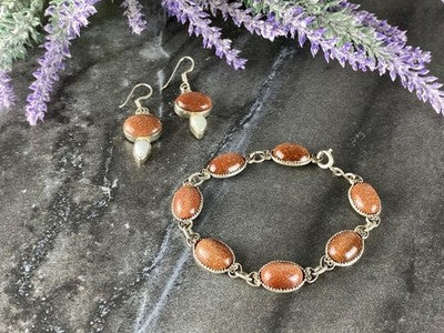 Vintage 925 Sterling Silver Aventurine and Mother of Pearl Set