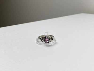 925 Sterling Silver Pink Topaz & Goshenite Ring Size 9.5