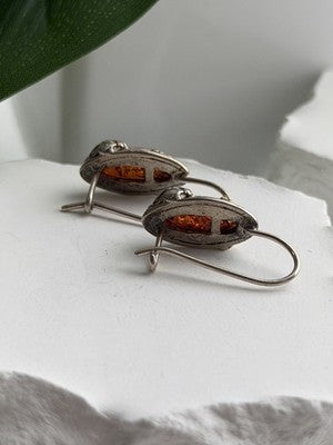 Vintage 925 Sterling Silver Amber Earrings
