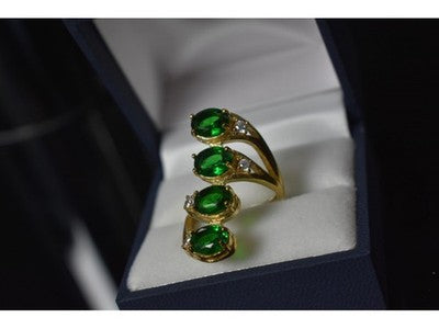 925 Sterling Silver Gold Plated Alpanite & CZ Ring Size 7