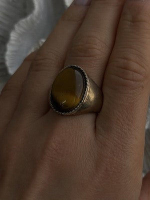 Vintage 925 Sterling Silver Tiger's Eye Ring Size 11.5