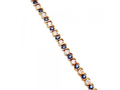 925 Sterling Silver Gold Plated Blue & White CZ Bracelet