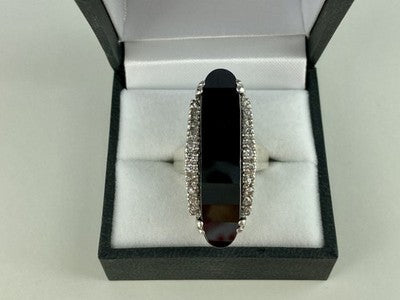 925 Sterling Silver Nephrite & Quartz Ring Size 8